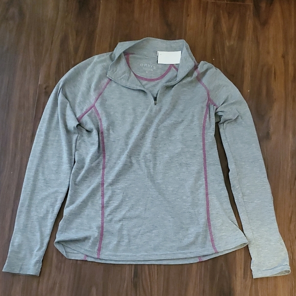 Orvis Tops - Orvis Gray Quarter-Zip Pullover with Pink Trim